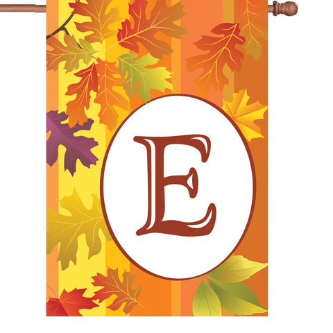 28 in. Monogrammed House Flag - Fall Monogram - Letter E