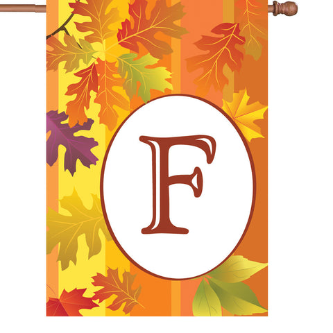 28 in. Monogrammed House Flag - Fall Monogram - Letter F