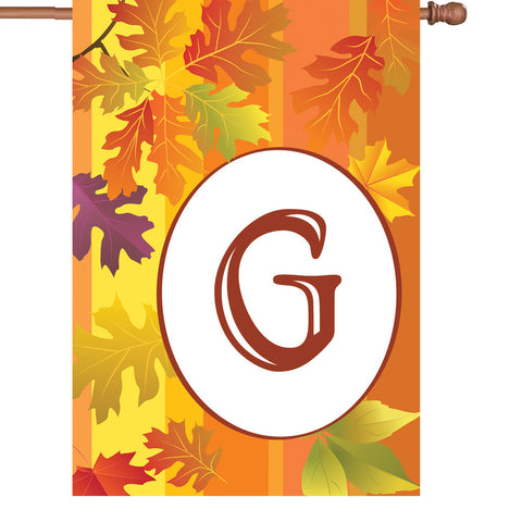 28 in. Monogrammed House Flag - Fall Monogram - Letter G