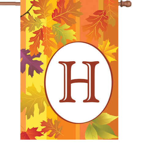 28 in. Monogrammed House Flag - Fall Monogram - Letter H