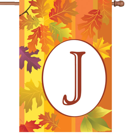 28 in. Monogrammed House Flag - Fall Monogram - Letter J