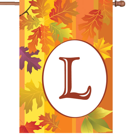 28 in. Monogrammed House Flag - Fall Monogram - Letter L