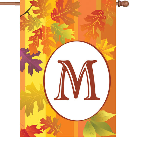 28 in. Monogrammed House Flag - Fall Monogram - Letter M