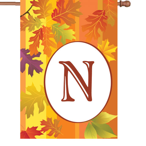 28 in. Monogrammed House Flag - Fall Monogram - Letter N