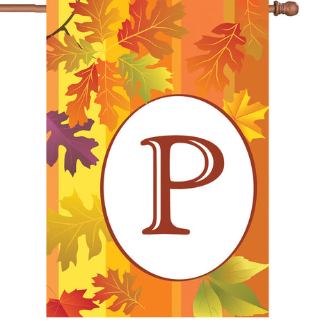 28 in. Monogrammed House Flag - Fall Monogram - Letter P