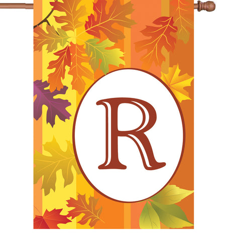 28 in. Monogrammed House Flag - Fall Monogram - Letter R