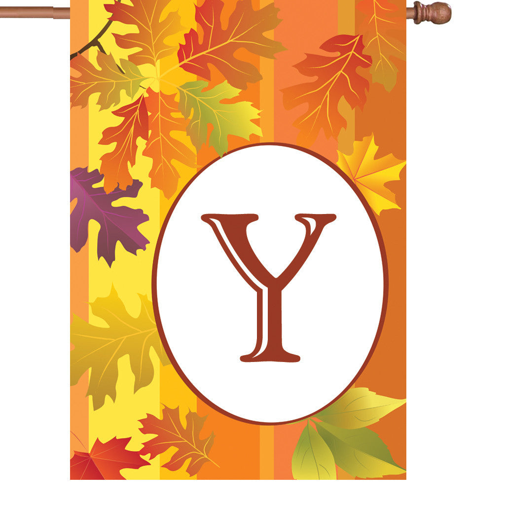 28 in. Monogrammed House Flag - Fall Monogram - Letter Y