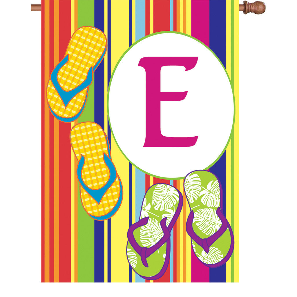 28 in. Monogrammed House Flag - Summer Monogram - Letter E