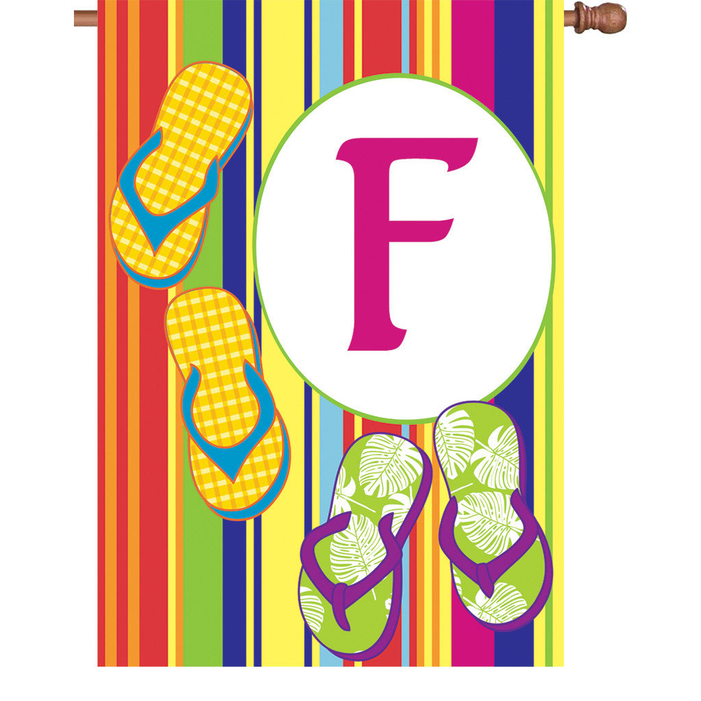 28 in. Monogrammed House Flag - Summer Monogram - Letter F