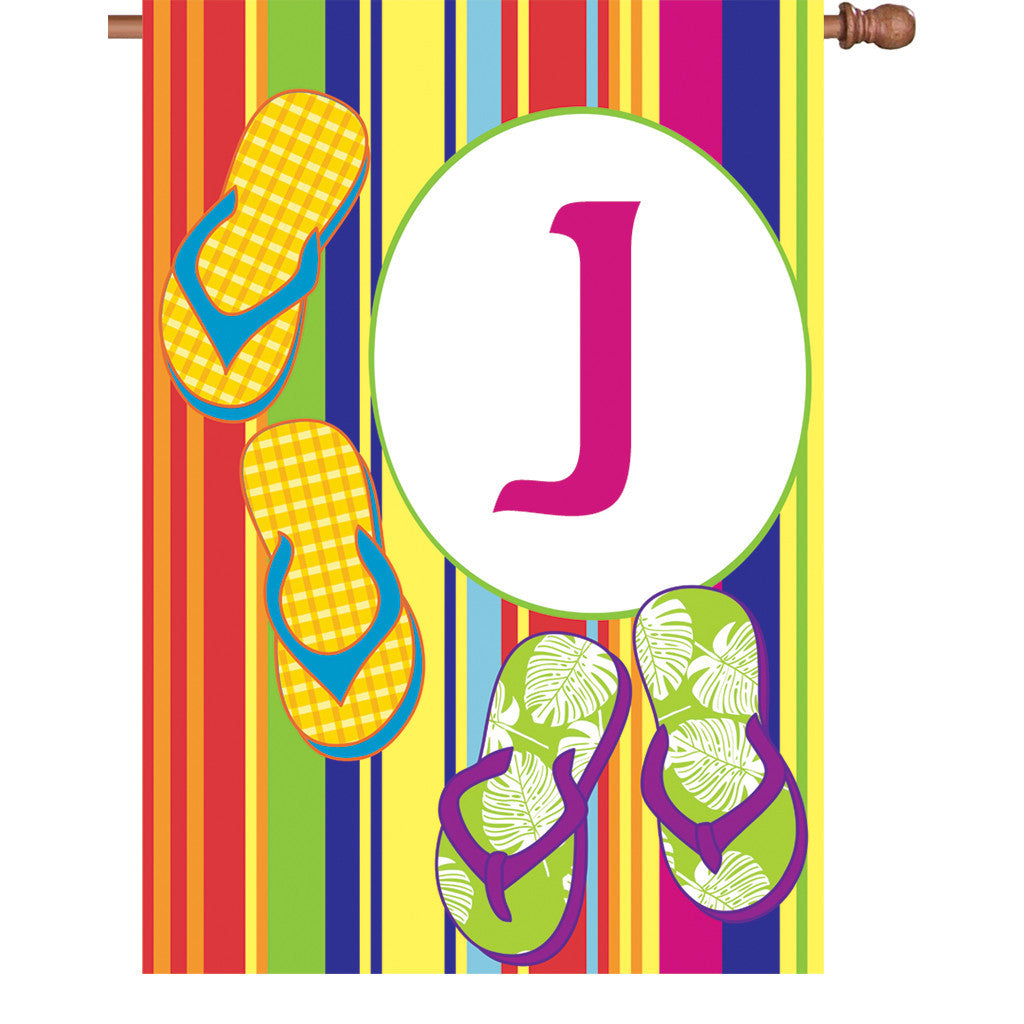 28 in. Monogrammed House Flag - Summer Monogram - Letter J