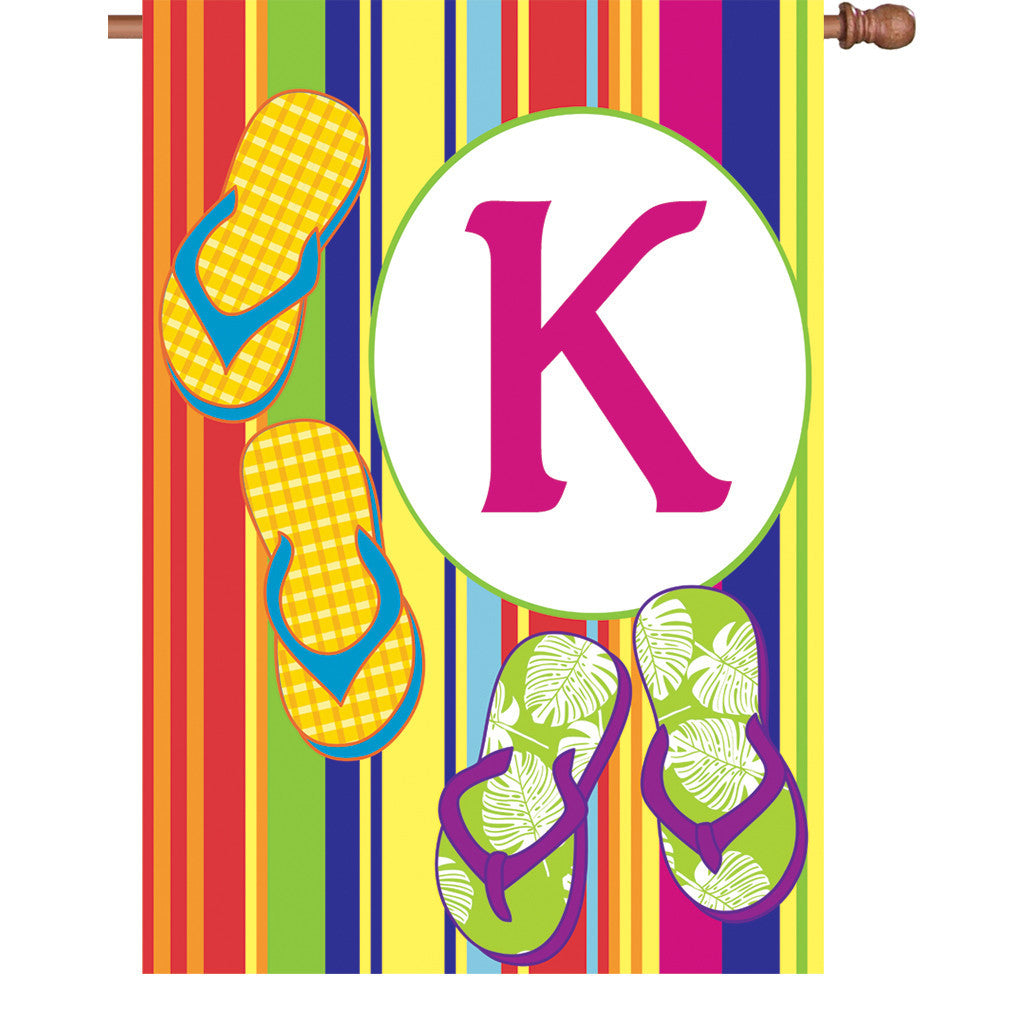 28 in. Monogrammed House Flag - Summer Monogram - Letter K