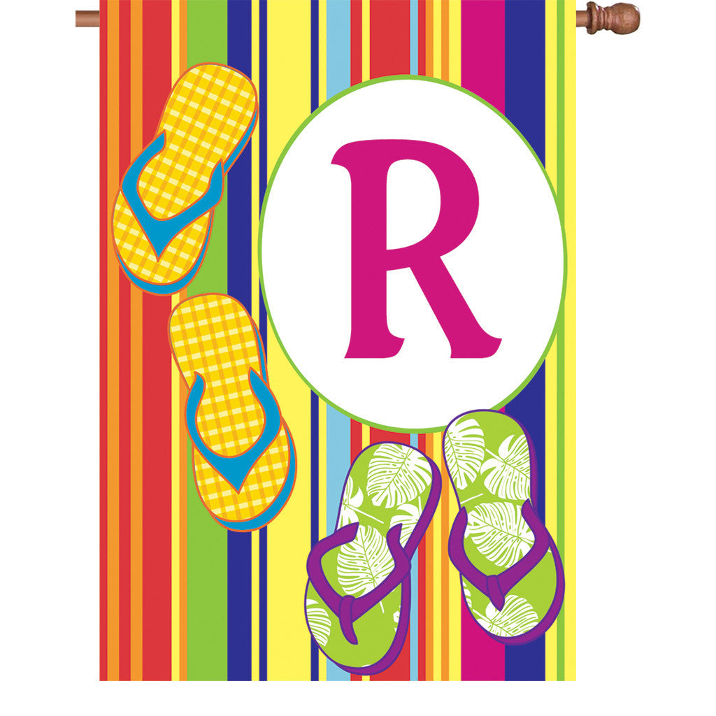 28 in. Monogrammed House Flag - Summer Monogram - Letter R