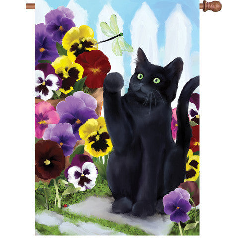 28 in. Cat House Flag - Flower Kitten