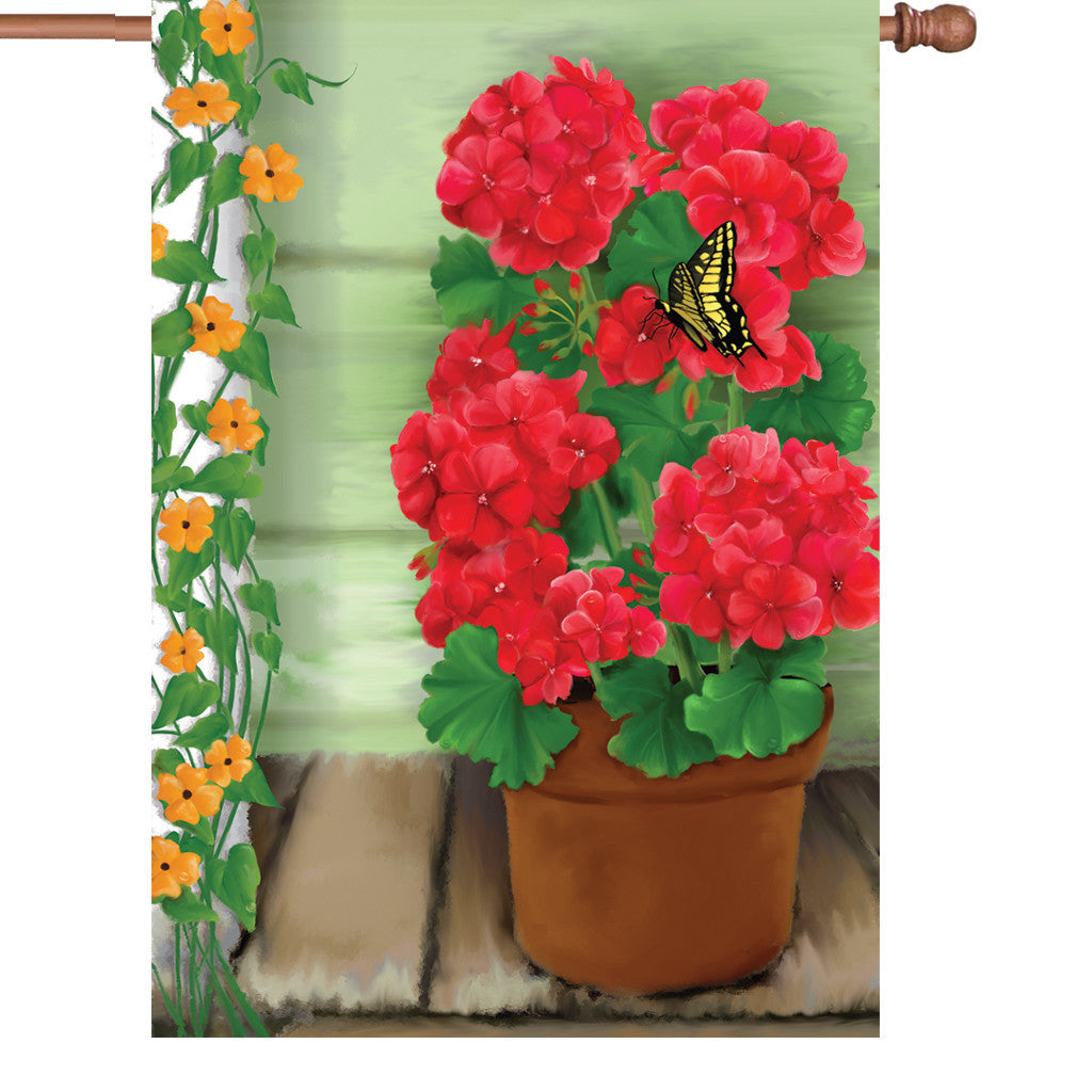 28 in. Flower House Flag - Geraniums