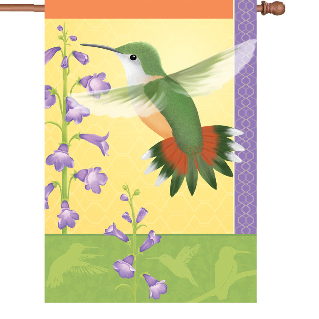 28 in. Springtime Bird House Flag - Rufous Hummingbird