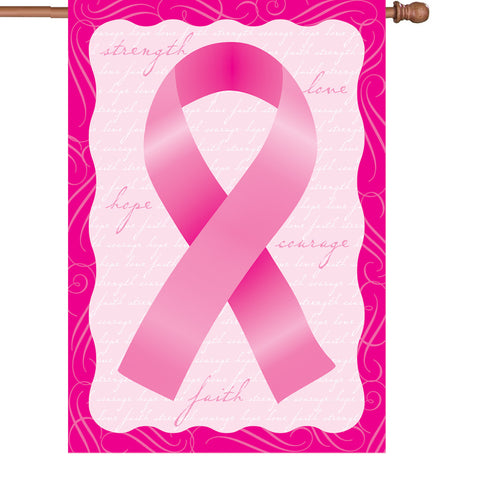 28 in. Breast Cancer House Flag - Pink Ribbon