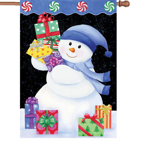 28 in. Christmas House Flag - Snowman Presents