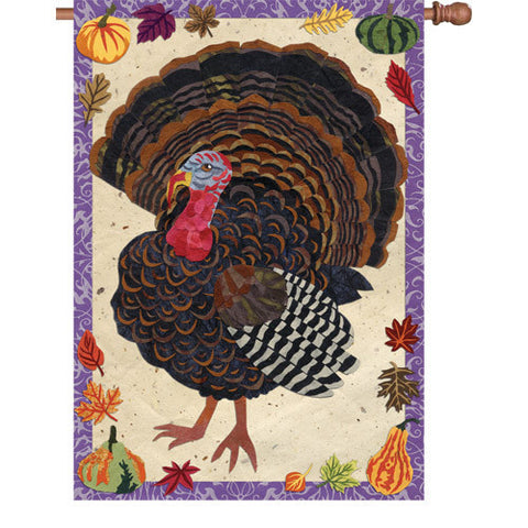 28 in. Thanksgiving House Flag - Textured Turkey