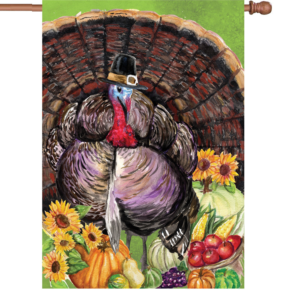 28 in. Thanksgiving House Flag - Turkey Pilgrim