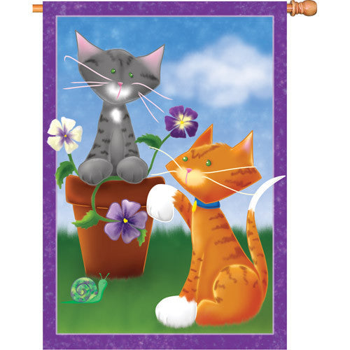 28 in. Cats & Flowers House Flag - Playful Kitties