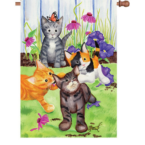 28 in. Cat House Flag - Kitten Flowerbed