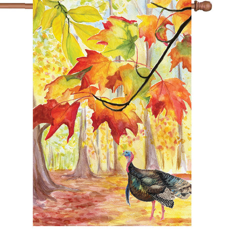 28 in. Thanksgiving House Flag - Turkey Hollow