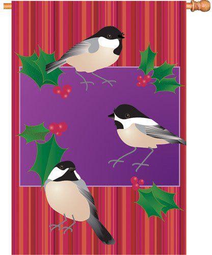28 in. Winter Snow Birds House Flag - Holiday Chickadees
