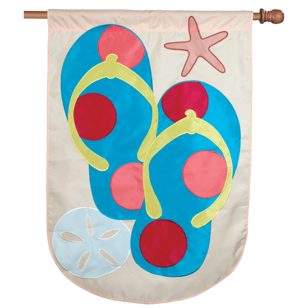 28 in. Beach House Flag - Polkadot Flip Flops