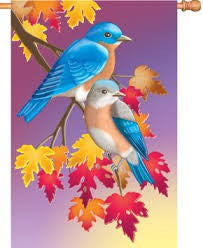 28 in. Autumn Bluebirds House Flag - Prelude in Blue