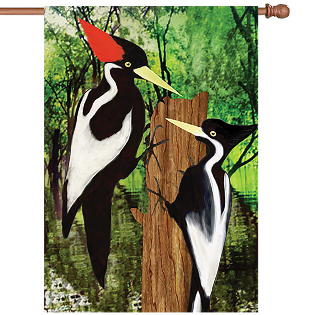 28 in. Bird House Flag - Ivory Woodpecker