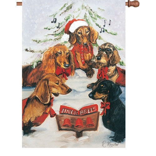 28 in. Christmas Dog House Flag - Dachshund Choir