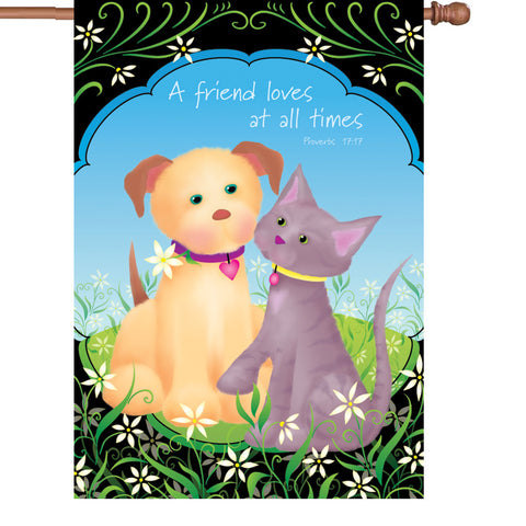 28 in. Puppy & Kitten House Flag  - A Friend Loves