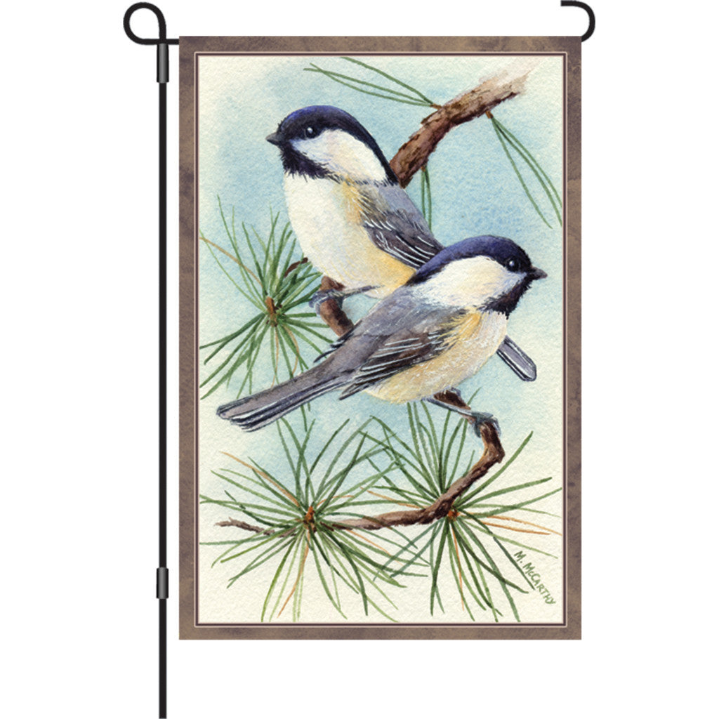 12 in. Winter Snow Bird Garden Flag - Chickadee Vignette