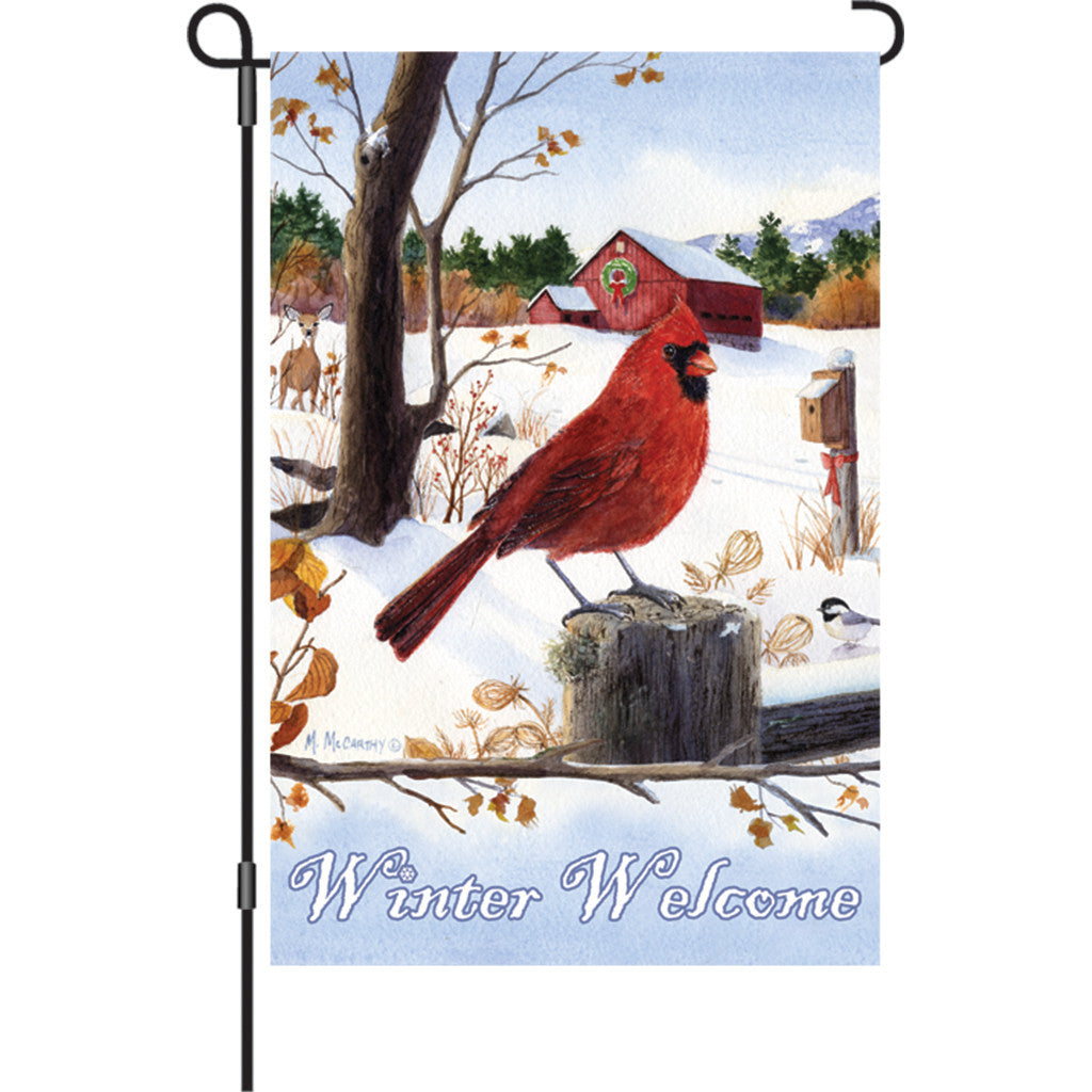 12 in. Winter Snow Bird Garden Flag - Cardinal Morning