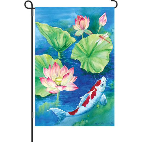 12 in. Lilly Pad Pond Garden Flag - Lotus Koi