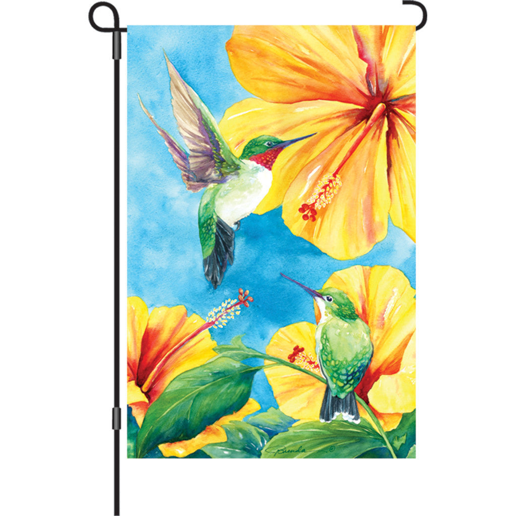 12 in. Bird Garden Flag - Hummingbird and Hibiscus