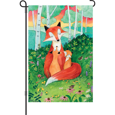 12 in. Woodland Fairytale Garden Flag - Fox Family