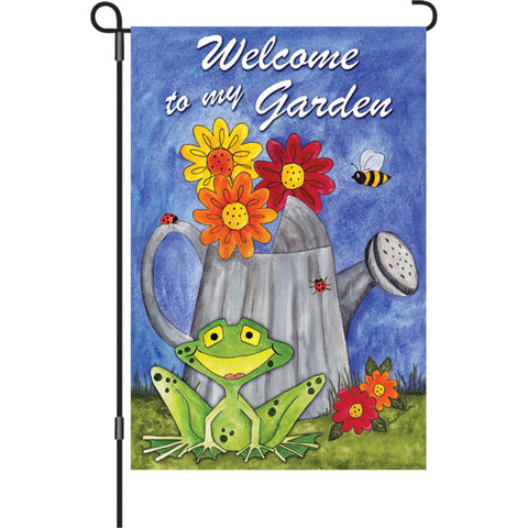 12 in. Green Frog Garden Flag - Welcome to My Garden