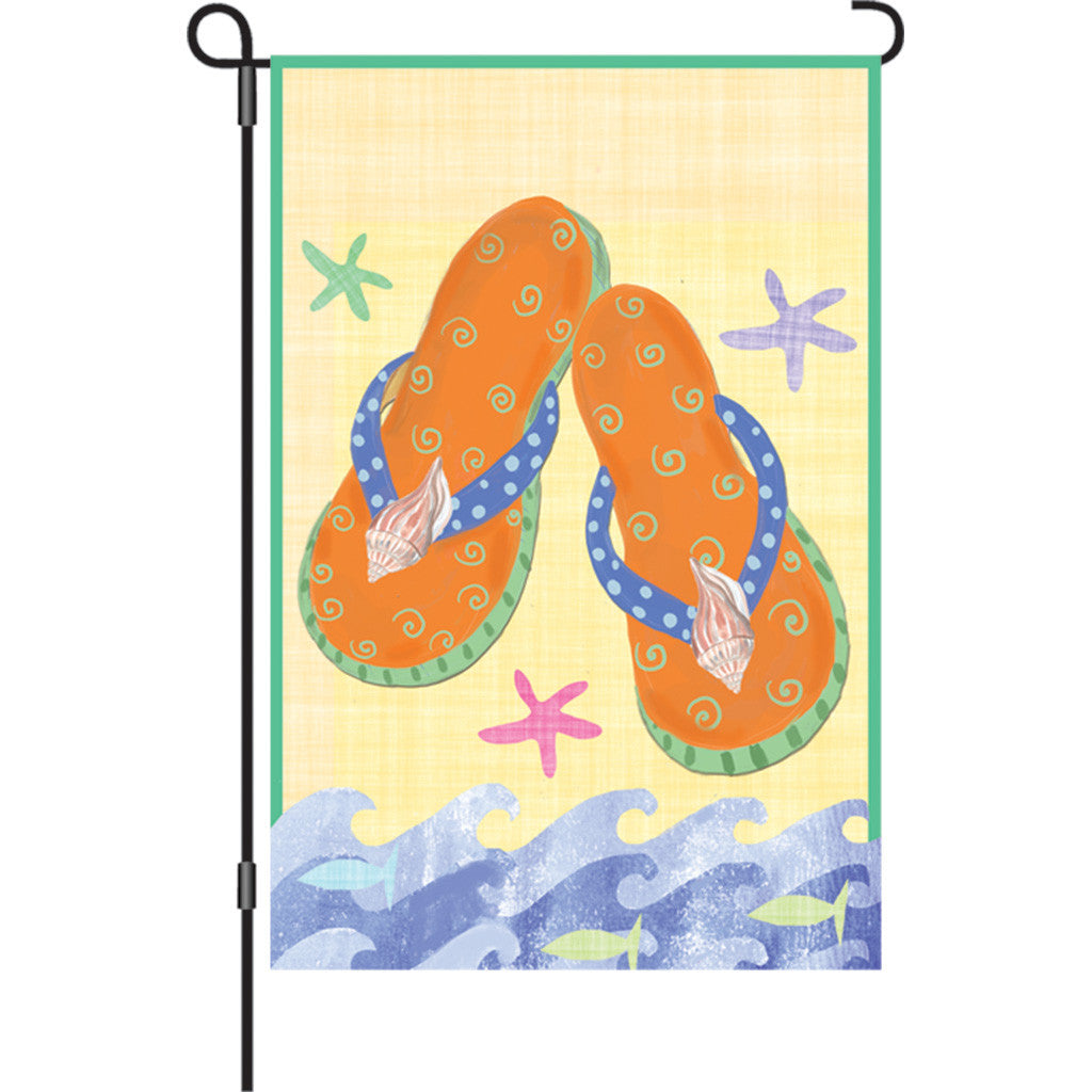 12 in. Beach Garden Flag - Orange Flip Flops