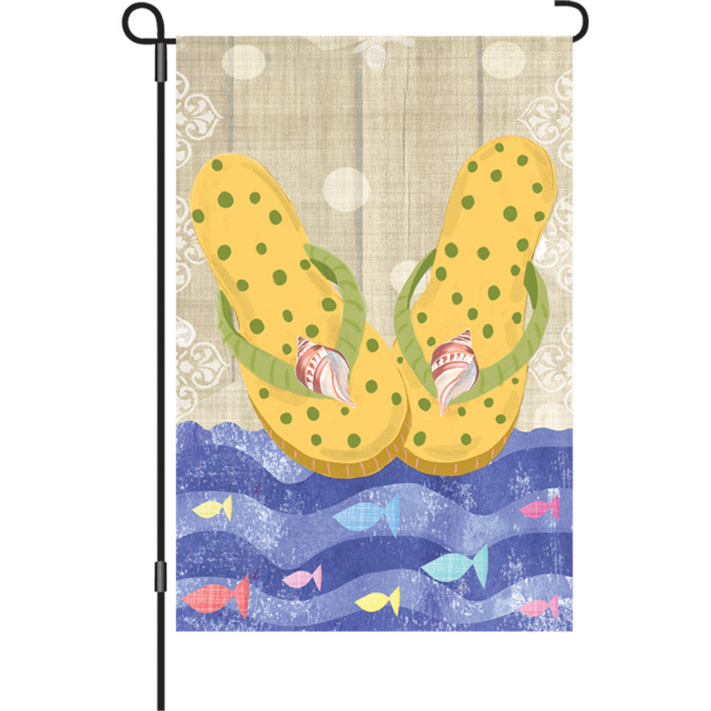 12 in. Tropical Beach Garden Flag - Yellow Flip Flops