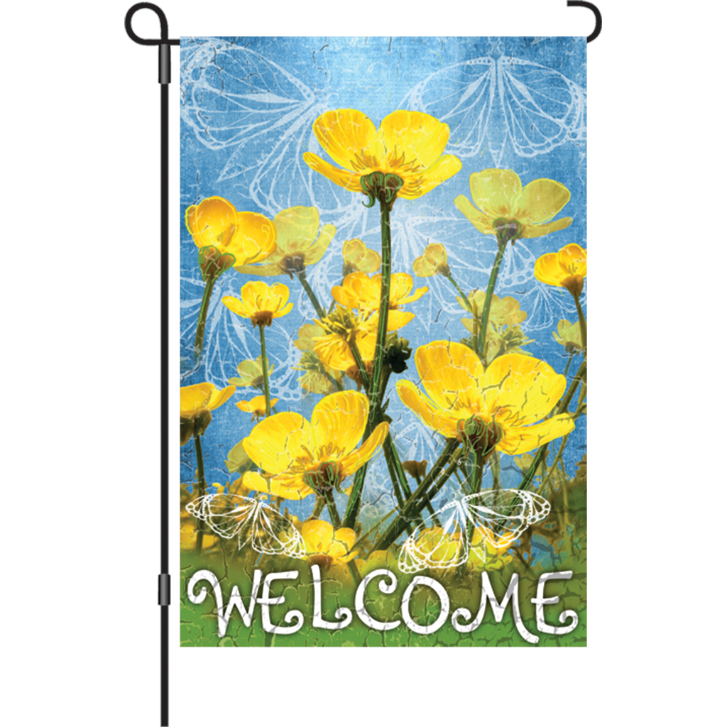 12 in. Flower Garden Flag - Buttercup Welcome