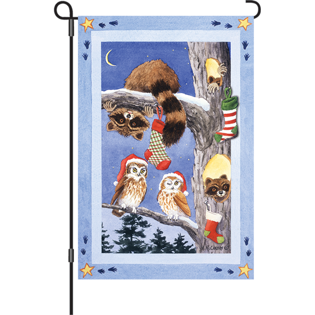 12 in. Christmas Critters Garden Flag - Woodland Stocking