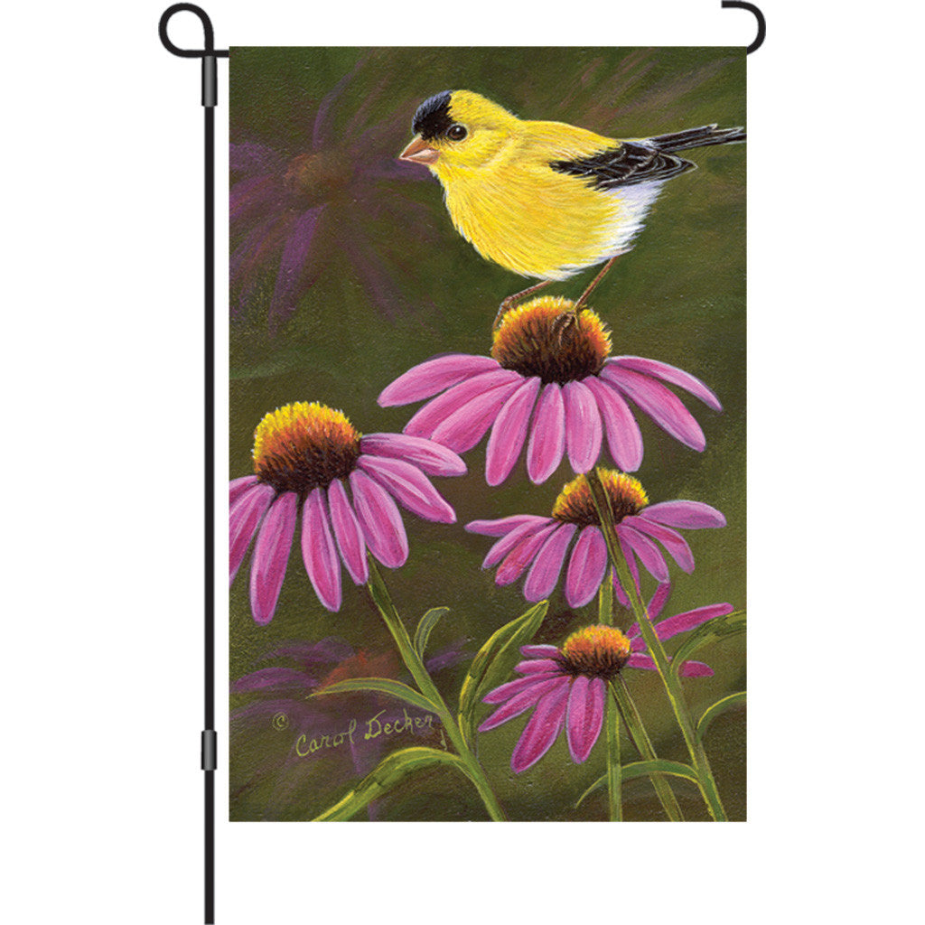 12 in. Summertime Bird Garden Flag - Goldfinch on Cone Flowers