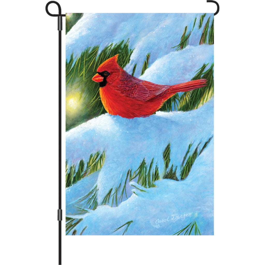 12 in. Christmas Snow Bird Garden Flag - Winter Glow Cardinal
