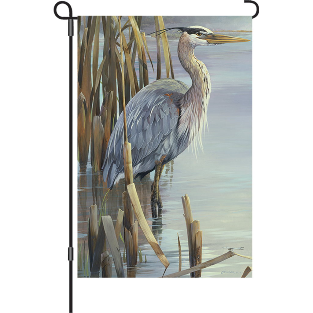 12 in. Marsh Bird Garden Flag - Peaceful Heron