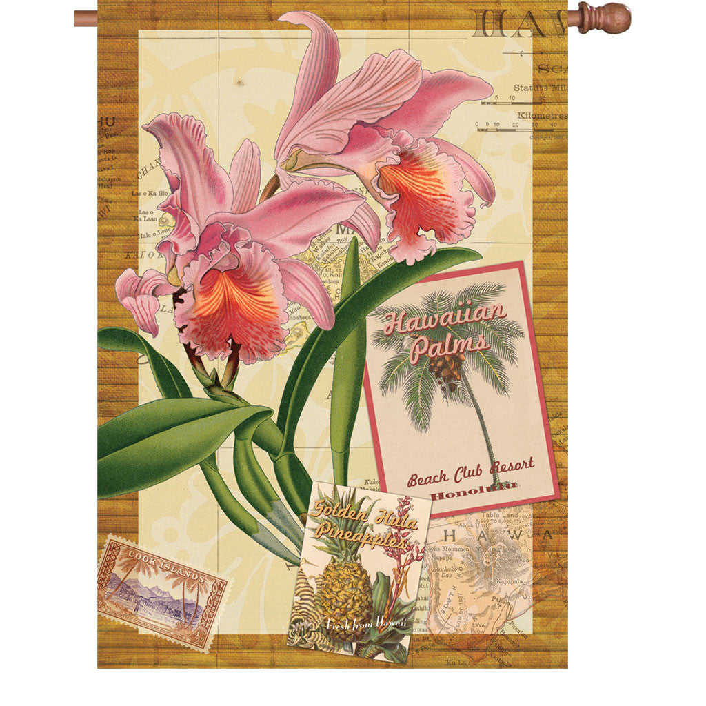 28 in. Vintage House Flag - Aloha Orchid