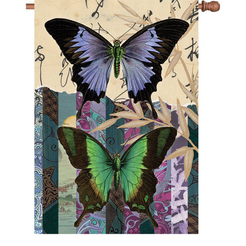 28 in. Vintage House Flag - Asian Butterflies