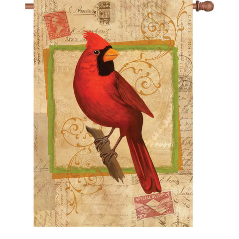 28 in. Vintage House Flag - Happy Cardinal