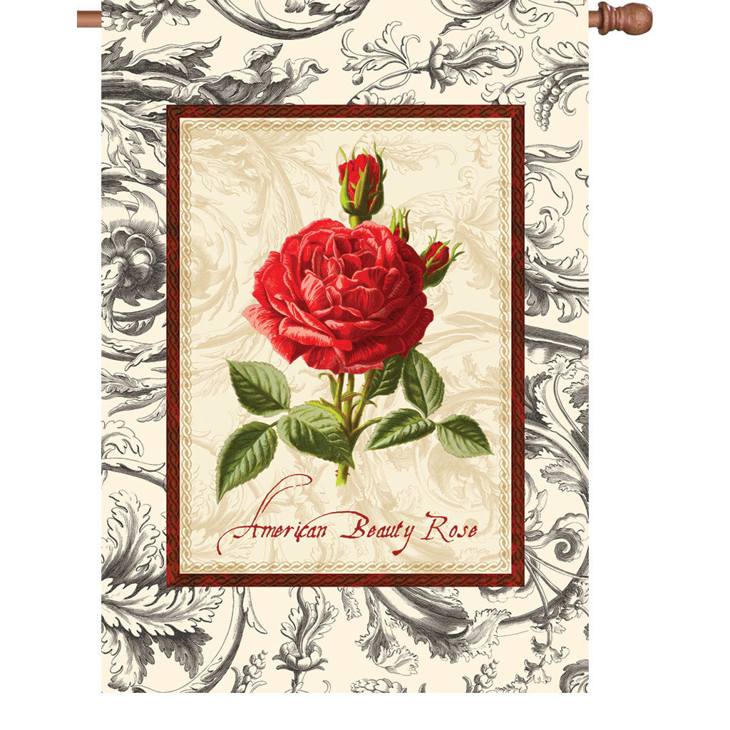 28 in. Vintage House Flag - American Beauty Rose