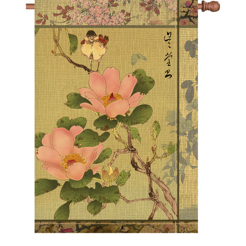 28 in. Asian House Flag - Peony And Bird